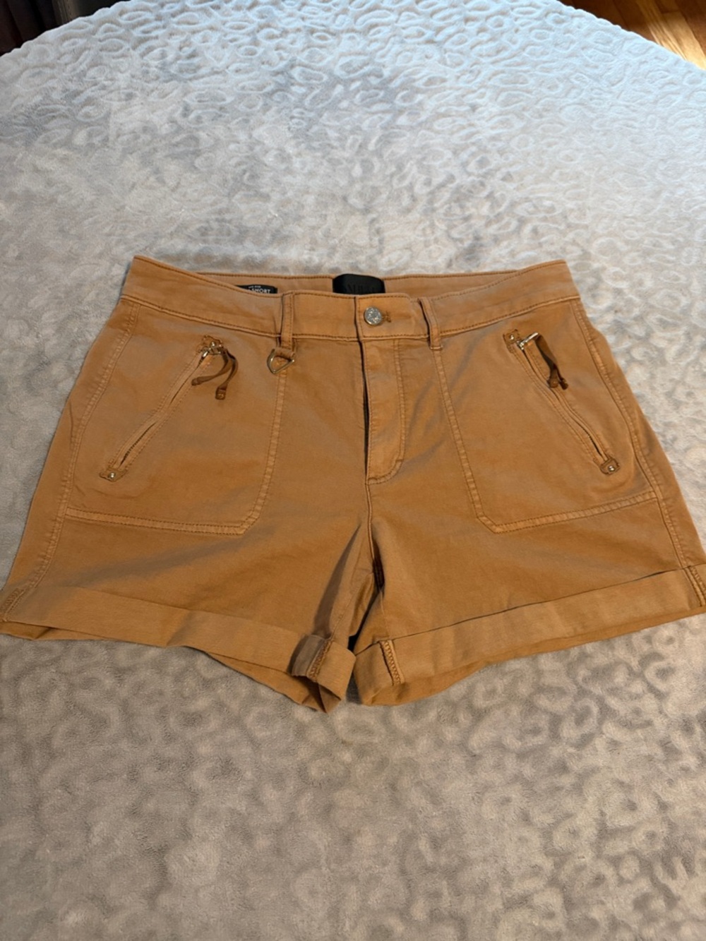 White House Black Market Tan Zip-Pocket Bermuda Shorts